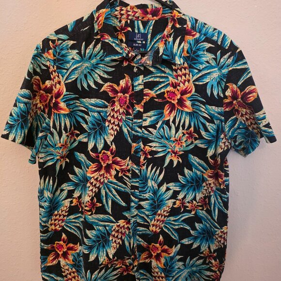 George Other - George Men's Tropical short sleeve button down shirt, size L (slim fit)